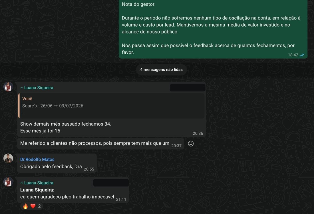 Feedback sobre fechamentos