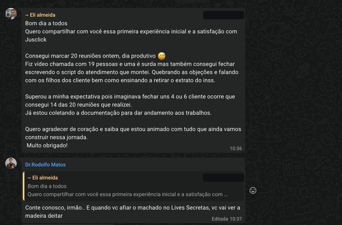 Feedback sobre vinte reuniões